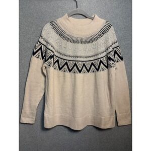 Cocobleu Fair Isle Pearl Sweater Medium Cream Nordic Cottagecore Cozy Knit